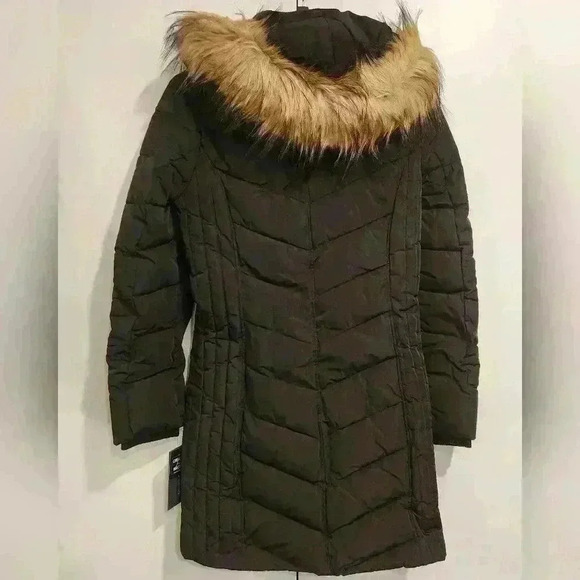 Tommy Hilfiger Faux-Fur-Trim Hooded Chevron Black Puffer Coat Size XS $245 - Picture 4 of 13